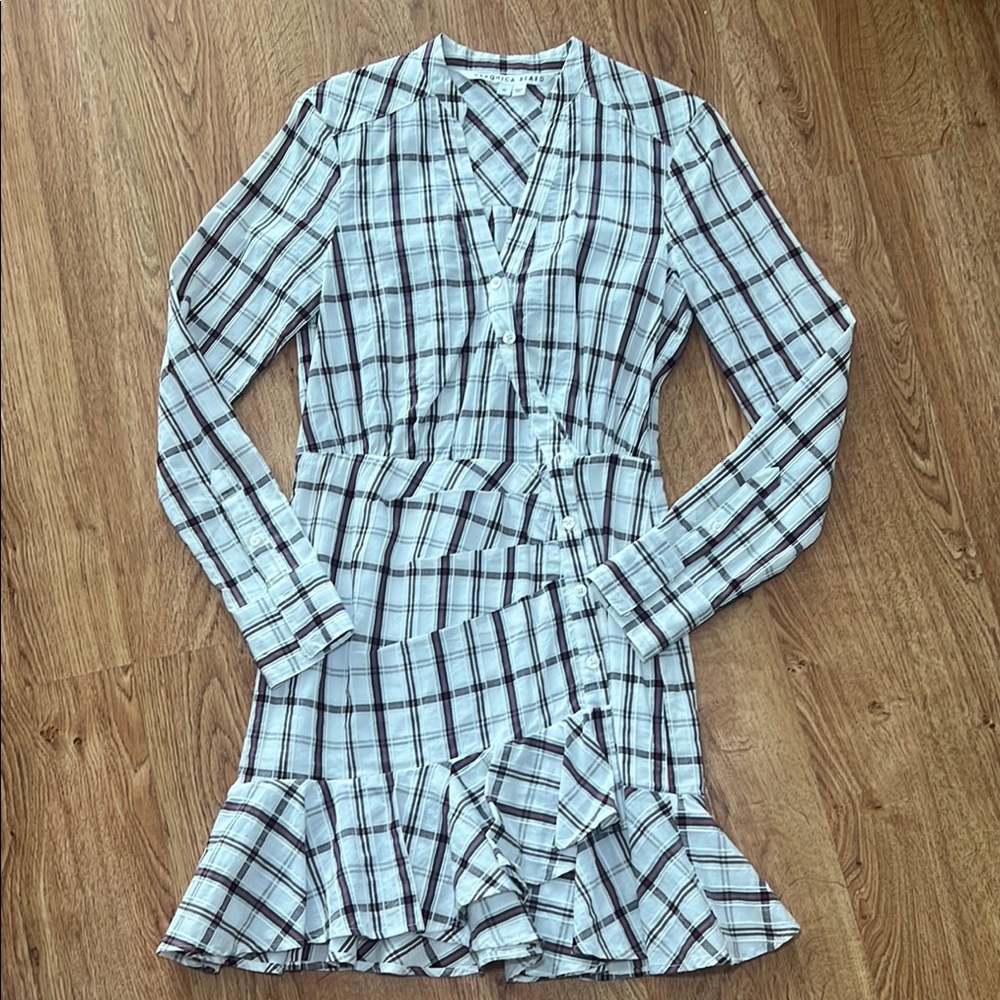 Veronica Beard White and Black Ruffled Sheath Dress